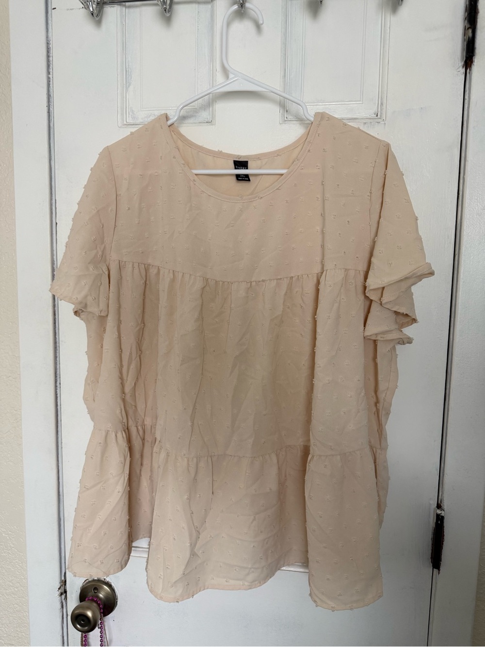 a new day Cream Swiss Dot Ruffle Peplum Tunic Top - Picture 1 of 1